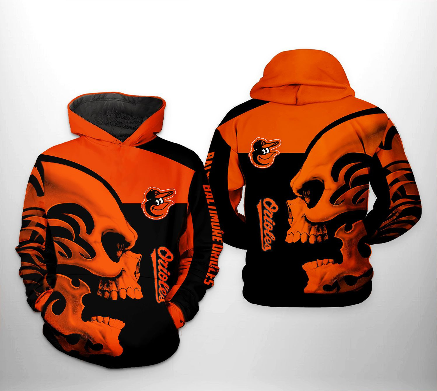 Baltimore Orioles MLB Skull 3D All Over Print Hoodie & Zip Hoodie