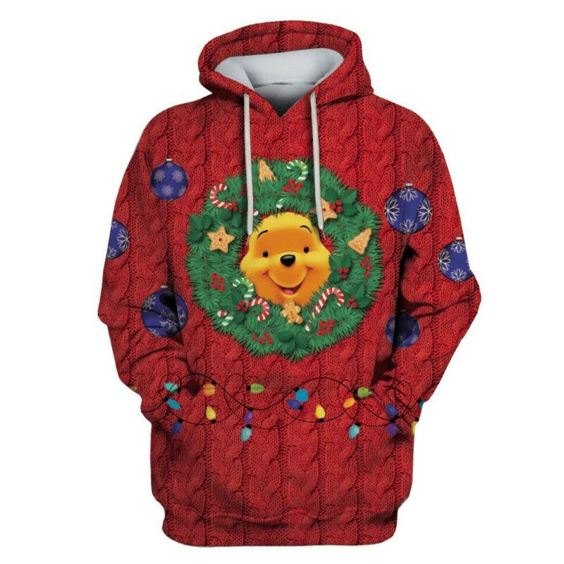 Winnie The Pooh Hoodie Pooh Wreath Bauble Christmas 3d Hoodie Zip Hoodie