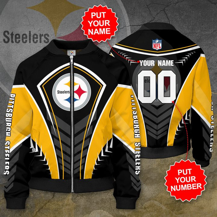 Pittsburgh Steelers Custom Name Number Black Golden Bomber Jacket