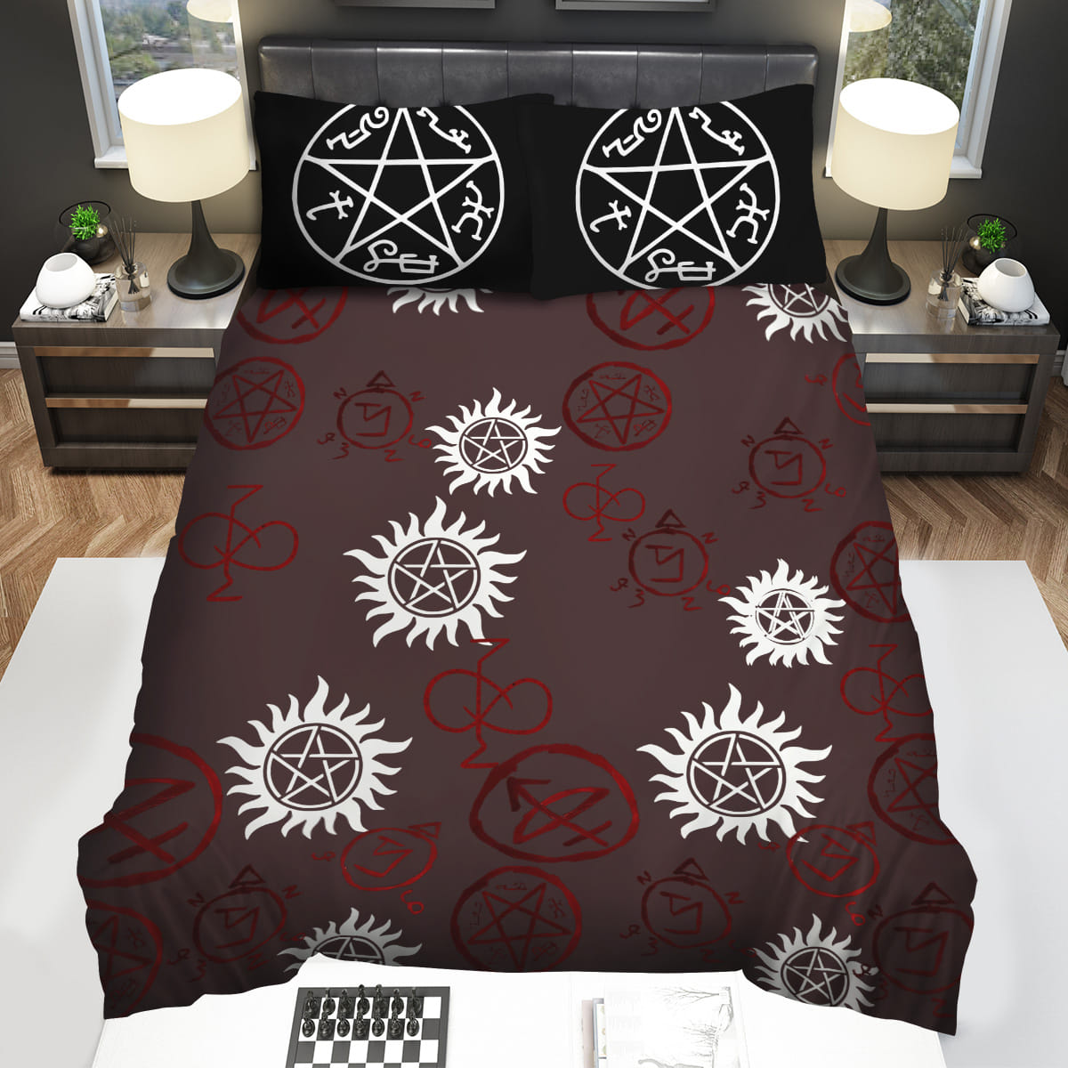 Supernatural Bedding Set Supernatural Magical Symbol Pattern Duvet Covers Black