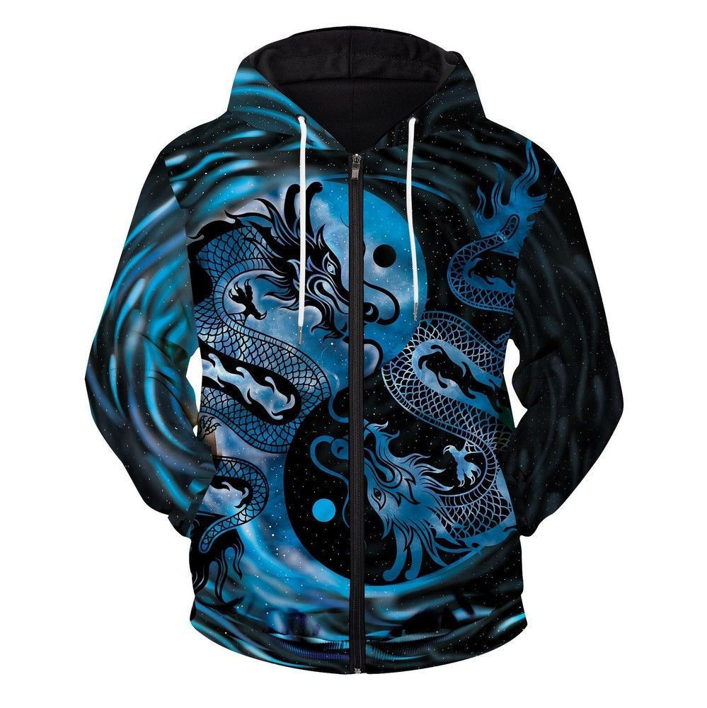Yin Yang Zealous Dragon Unisex Zipped 3D All Over Print Hoodie & Zip Hoodie
