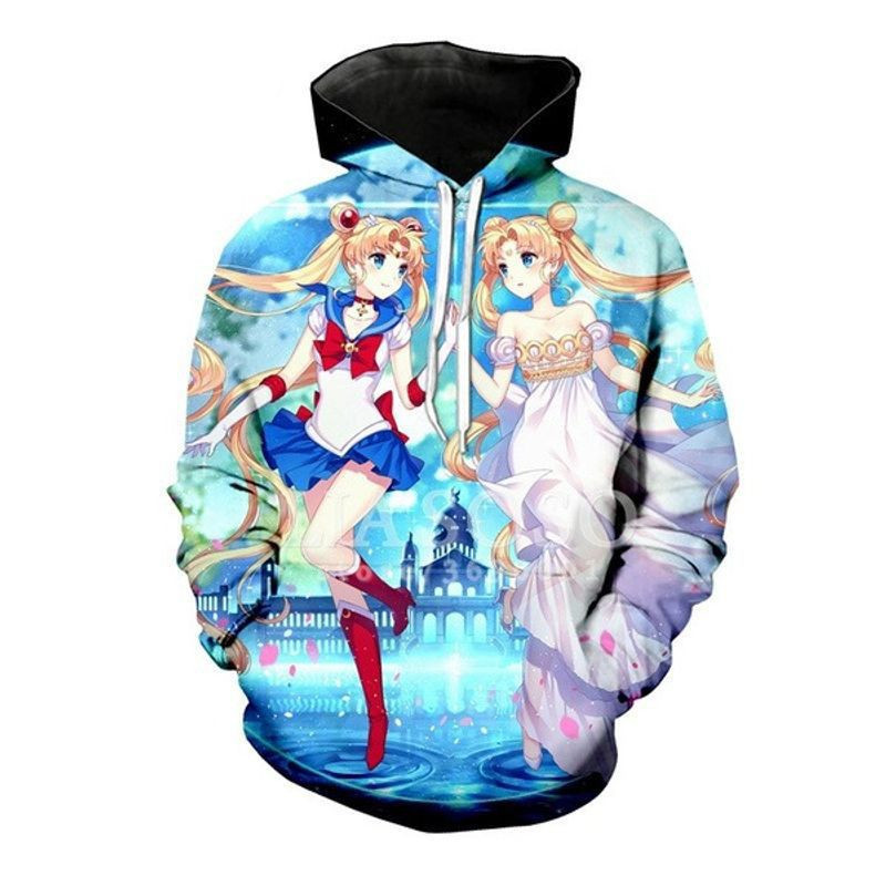 Anime Sailor Moon Kawaii Girls Hipster Good Quality Casual Over Print 3d Hoodie Zip Hoodie 2