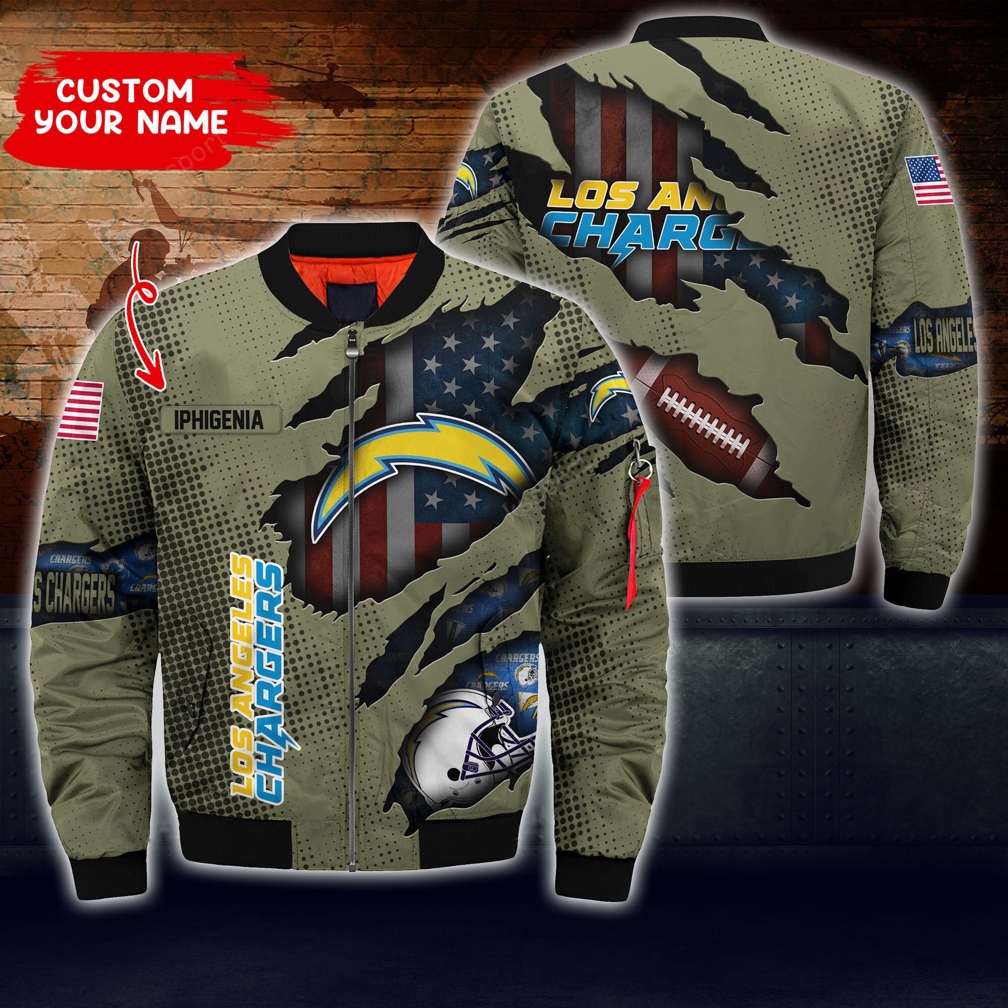 Los Angeles Chargers Personalized Thick Bomber Jacket CS56