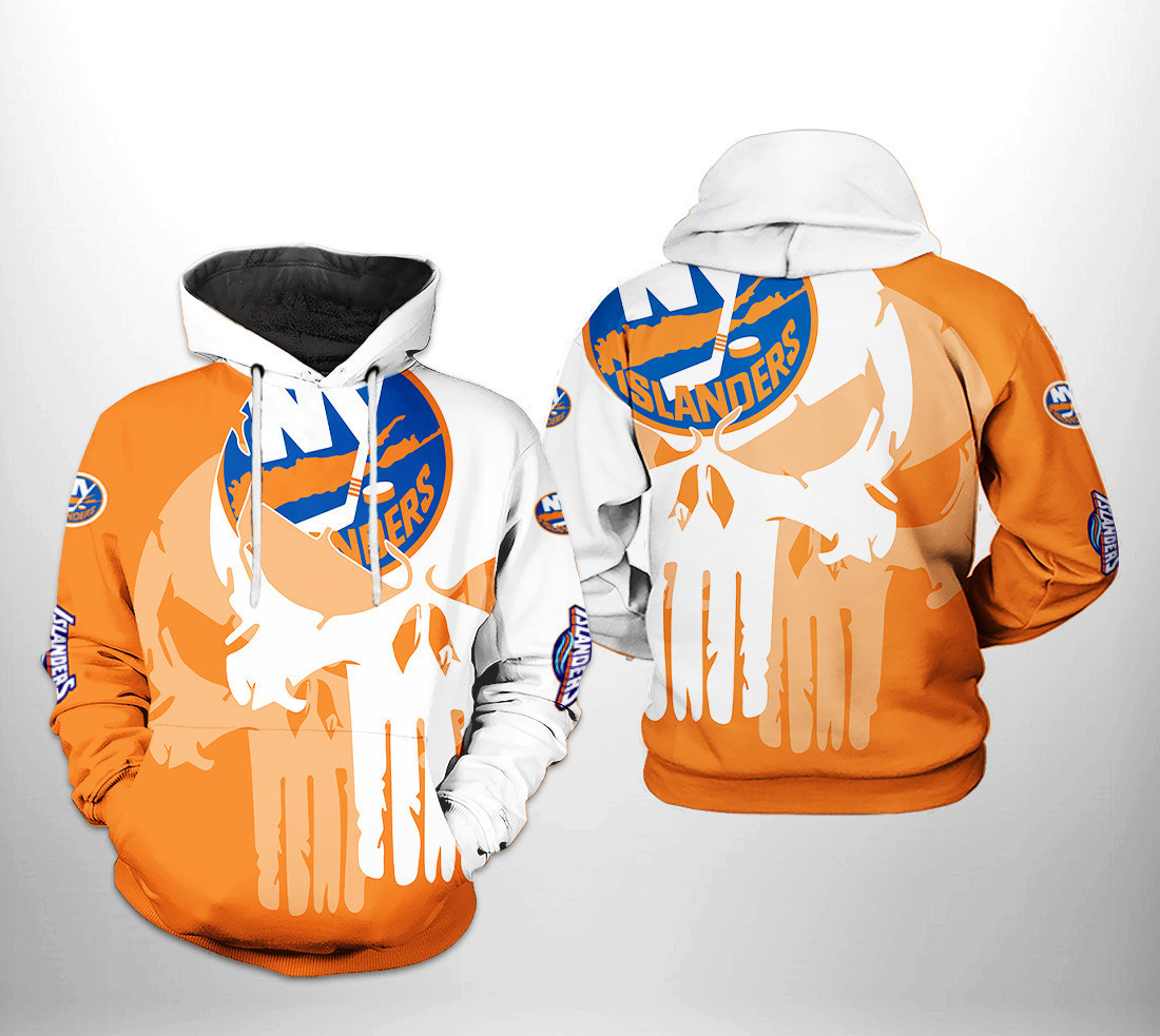 New York Islanders Team Skull 3D All Over Print Hoodie & Zip Hoodie