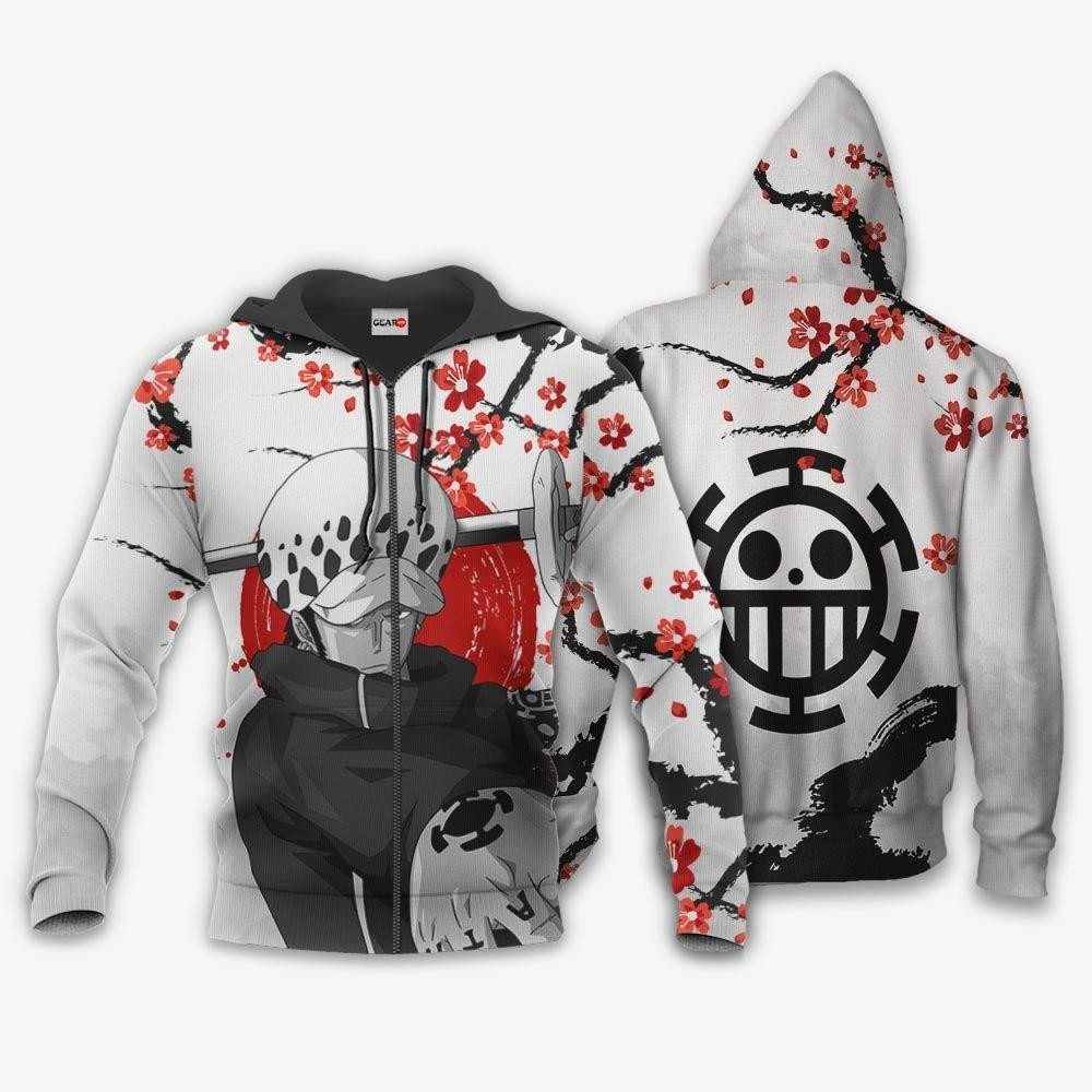 Trafalgar Law Japan Cherry Blossoms One Piece Anime 1k482 Cartoon Graphic Outfits Aop 3d Hoodie, Zip Hoodie