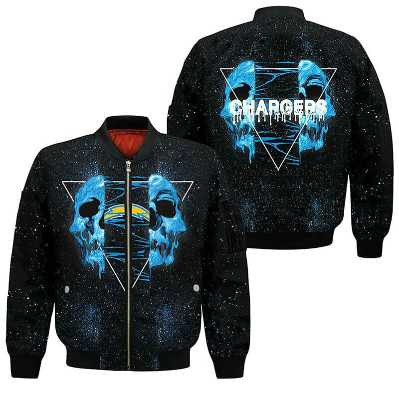 Los Angeles Chargers Black Blue Skull Bomber Jacket V10