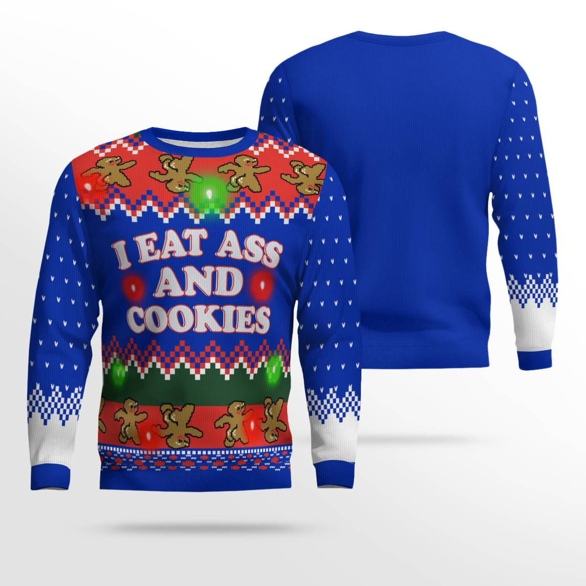 I Eat Ass and Cookies Ugly Christmas Sweater Blue