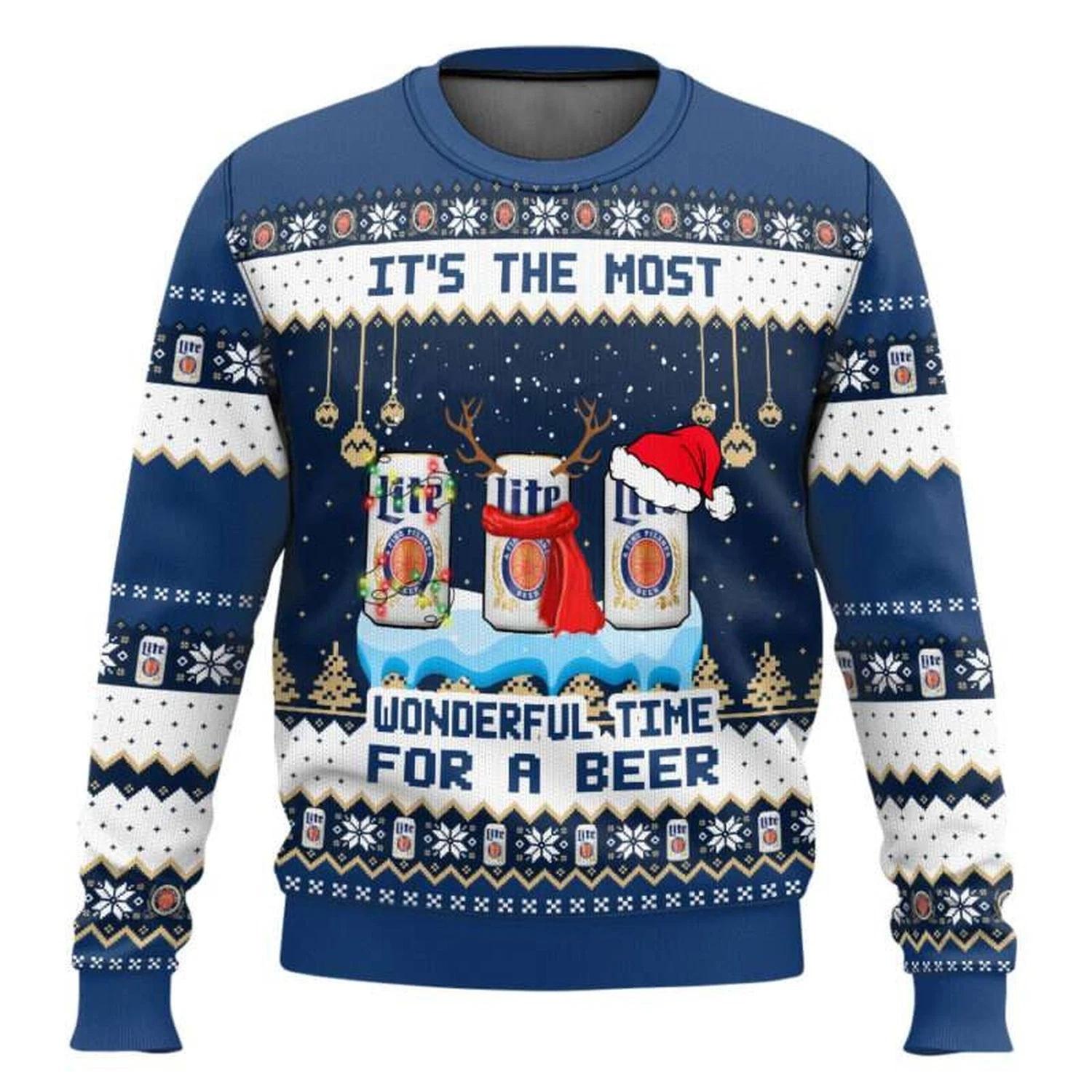 Miller Lite Its The Most Wonderful Time For A Beer Ugly Christmas Sweater