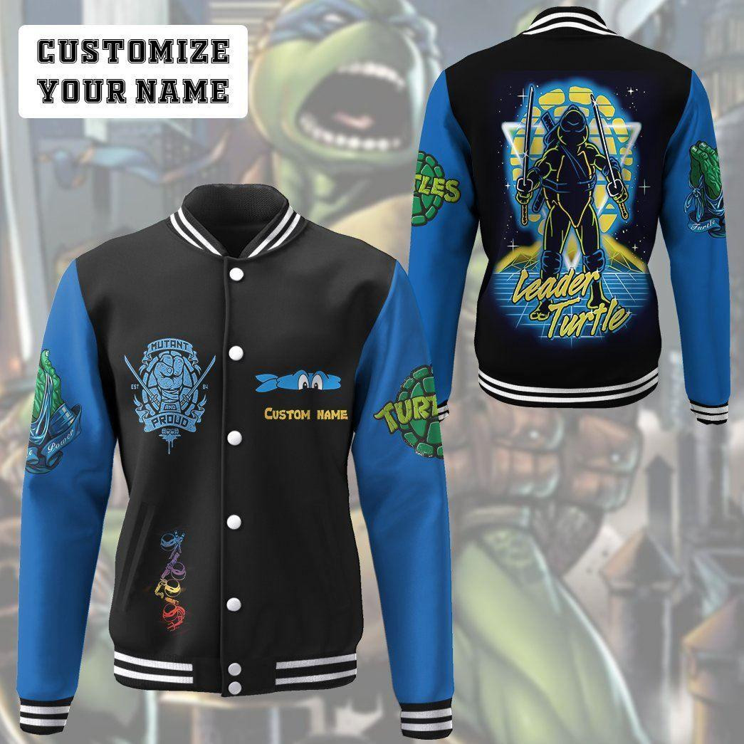 Gearhumans 3d Leonardo Tmnt Leo Blue Cosplay Custom Name Baseball Jacket 13