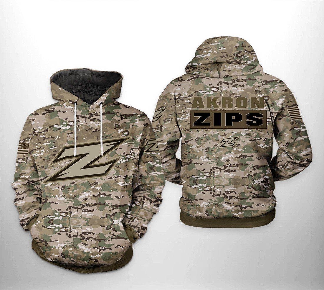 Akron Zips Camo Veteran 3D All Over Print Hoodie & Zip Hoodie