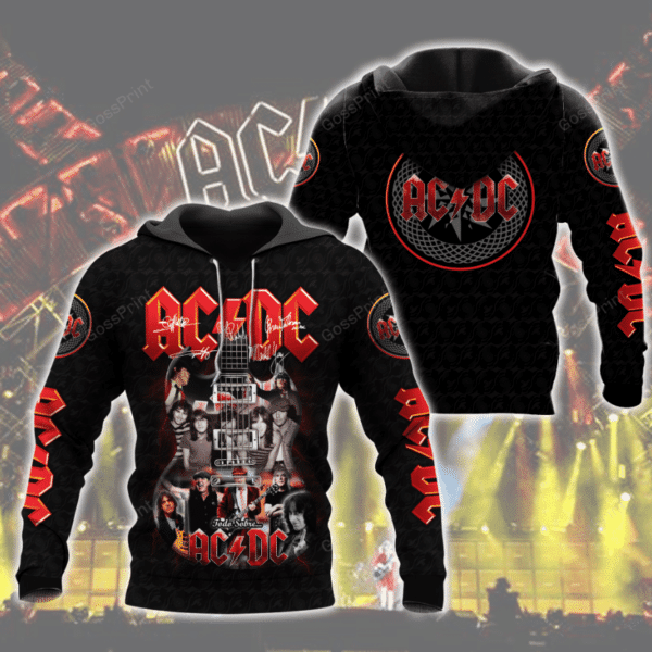 Acdc Rock Band Signatures Aop Hoodie 714