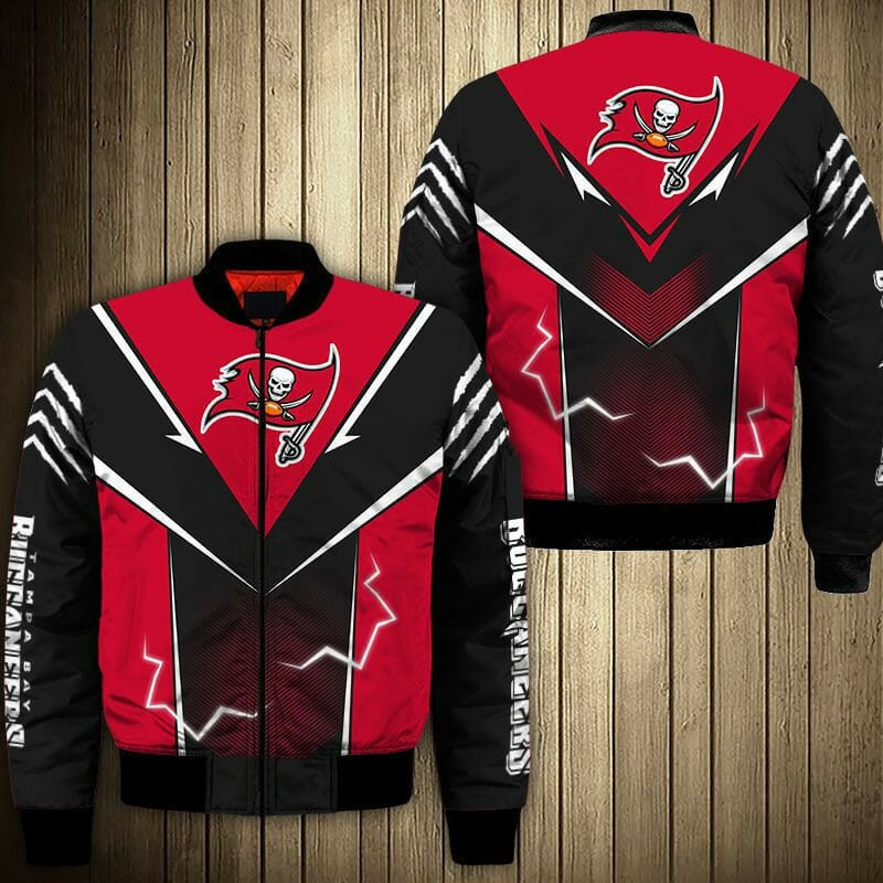 Tampa Bay Buccaneers Lightning Black Red Bomber Jacket