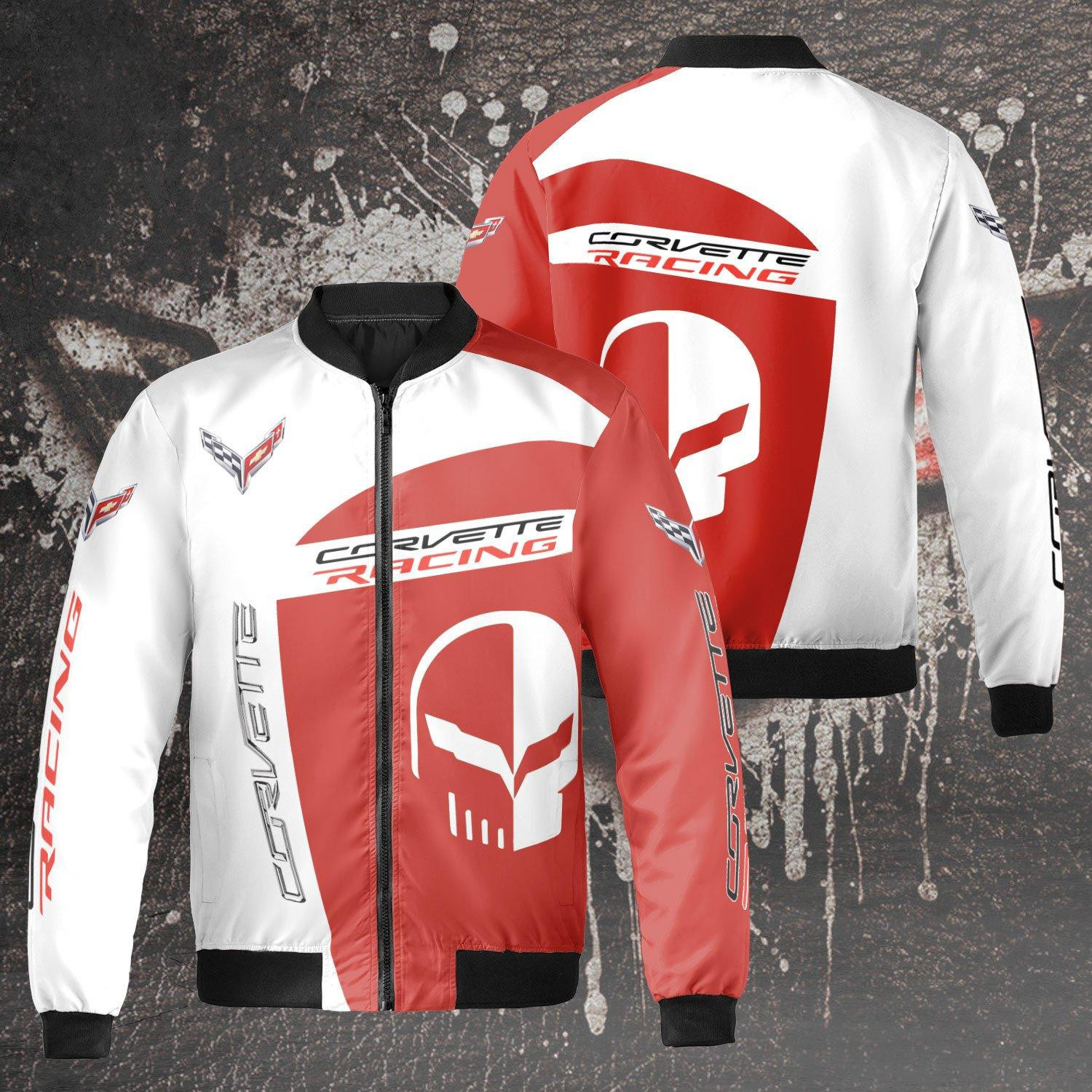 Chevrolet Corvette Racing Torch Red Sport Car Bomber Jacket 432