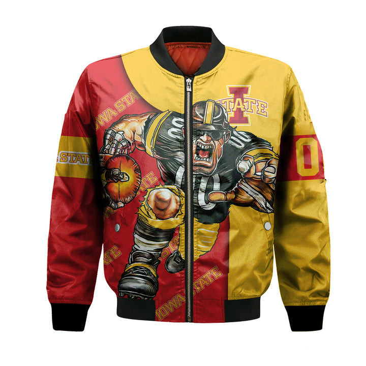 Iowa State Cyclones Custom Number Cardinal Gold Bomber Jacket