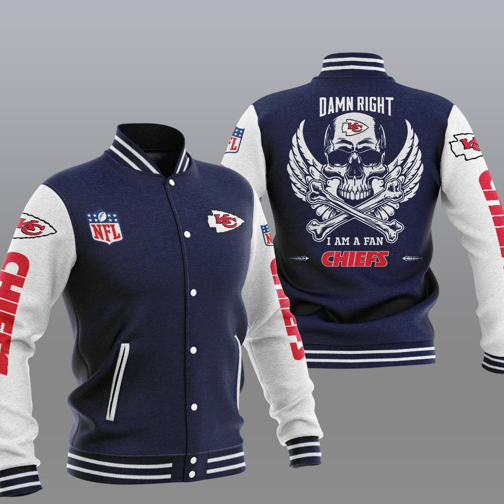 Kansas City Chiefs Dark Blue Skull Baseball Jacket