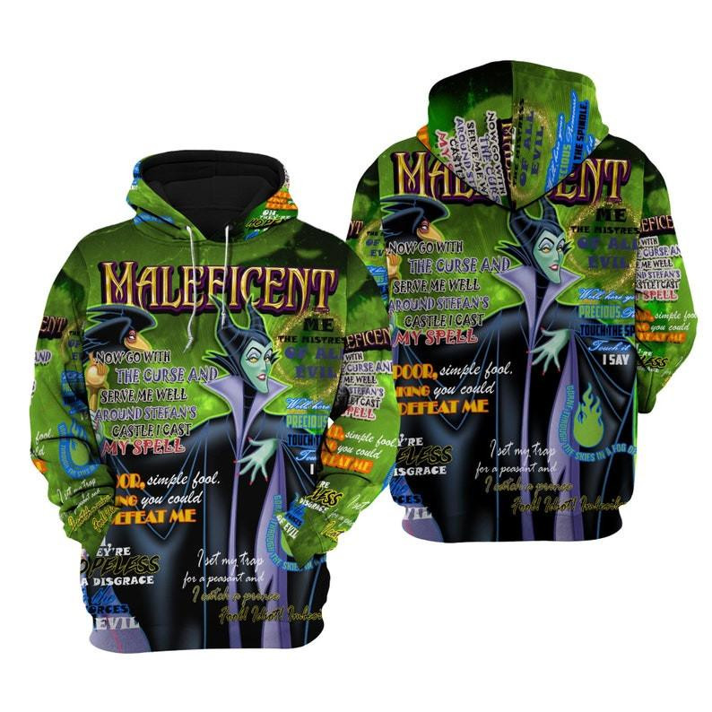 Cartoon Maleficent, Villains, Quotes All Over Print Hoodie, Zip Hoodie