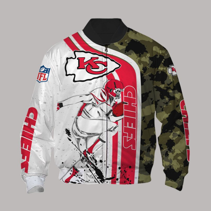 Kansas City Chiefs White Red Camo Bomber Jacket
