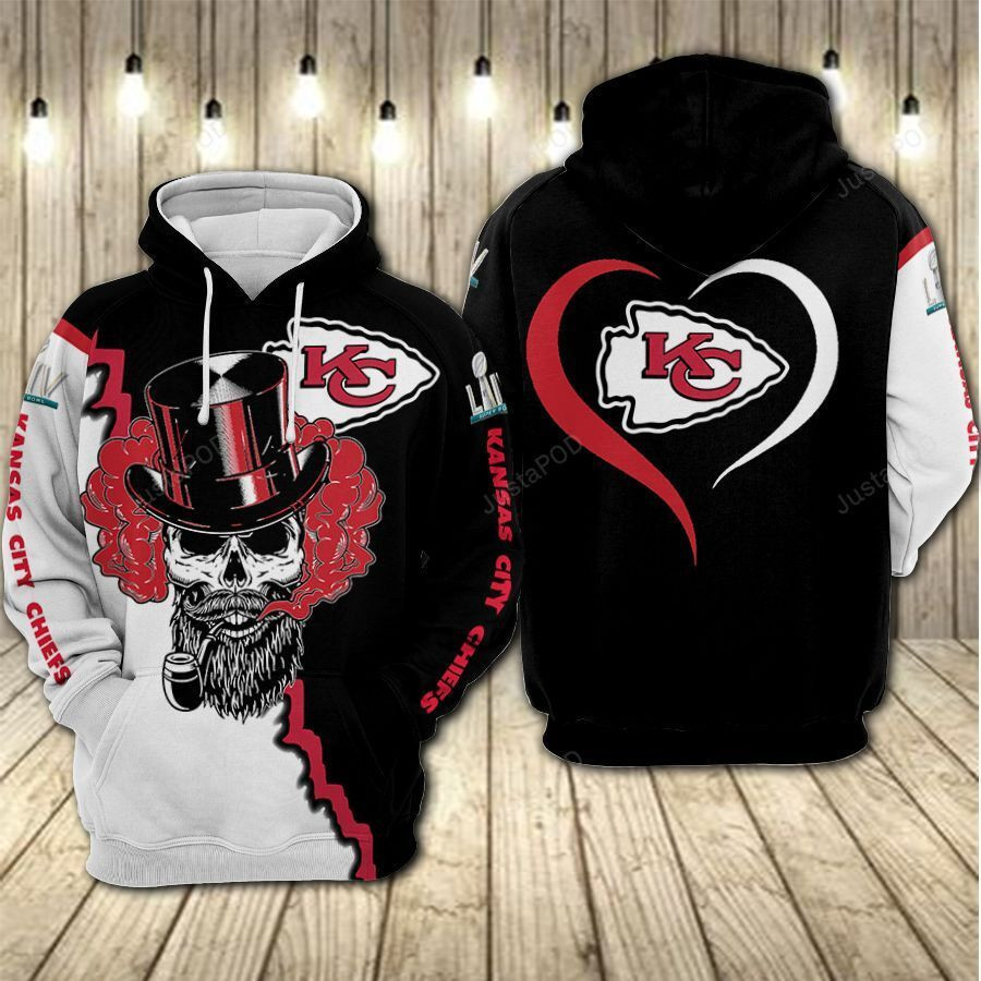 Kansas City Chiefs Football Skull Smoke 3D All Over Print Hoodie & Zip Hoodie