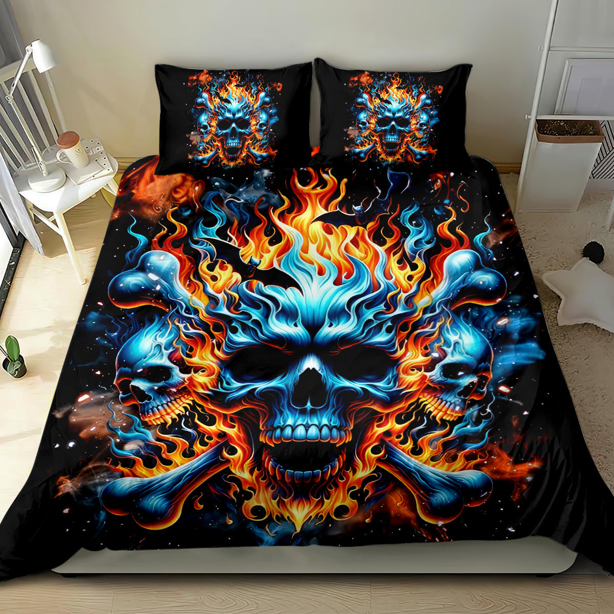 Skull Bedding Set Flaming Skull And Bone Duvet Covers Black