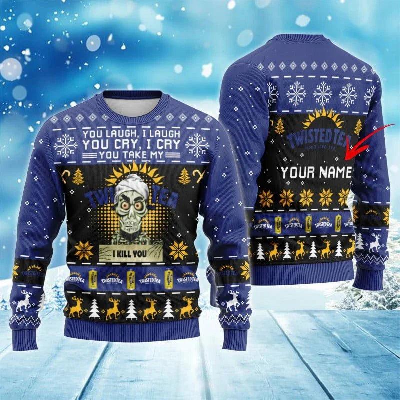 Personalized Twisted Tea Funny Skeleton Ugly Christmas Sweater