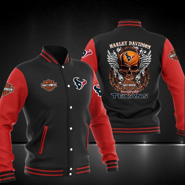 Houston Texans Black Red Skull Baseball Jacket