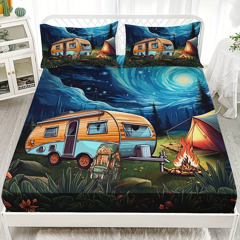 Camping Bedding Set RV Car Tent Camp Fire Graphic Duvet Covers