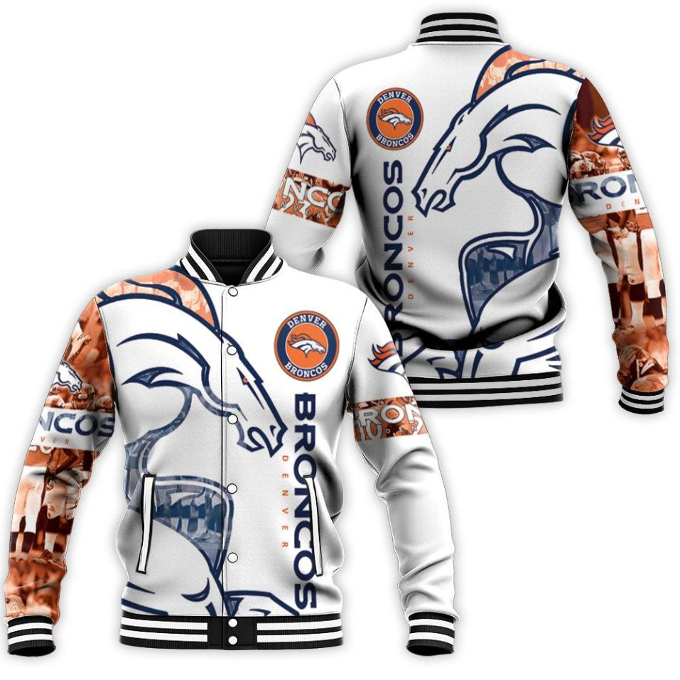 Denver Broncos White Baseball Jacket