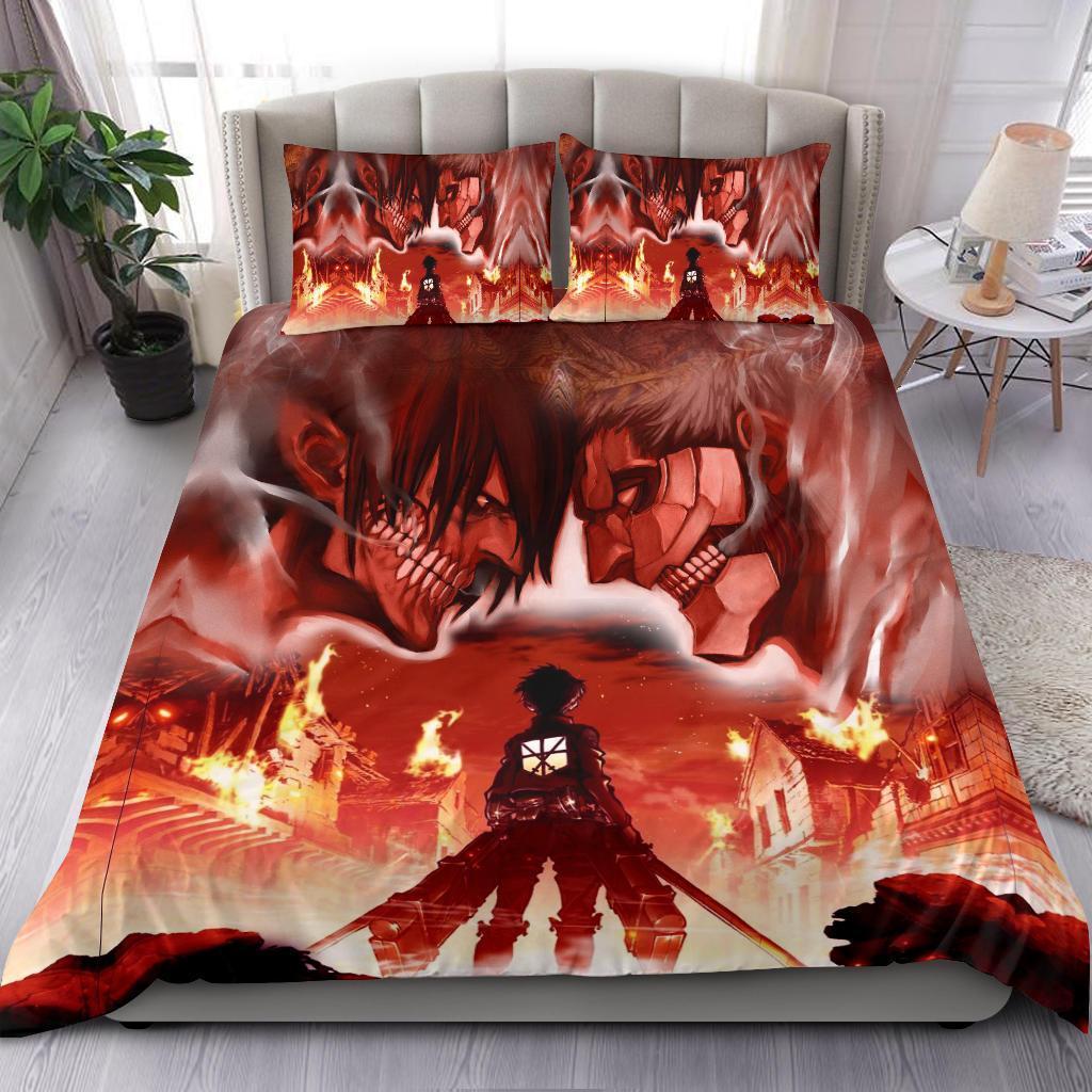 Attack On Titan Bedding Set Burning City Attack On Titan Duvet Covers