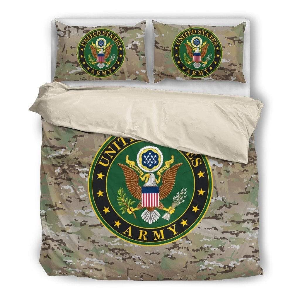 Veteran Bedding Set United States Army Symbol Camo Pattern Duvet Covers Brown