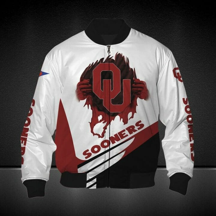 Oklahoma Sooners White Crimson Bomber Jacket