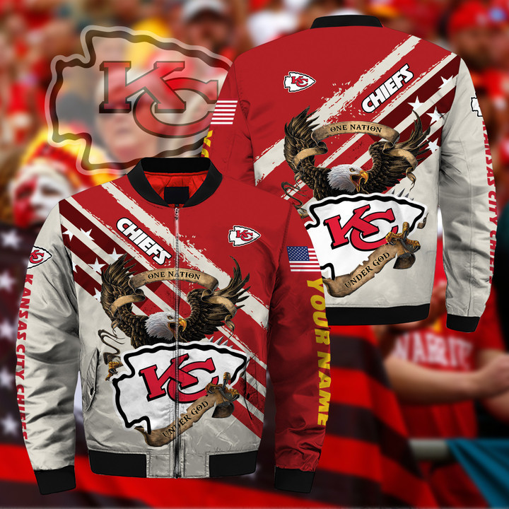 Kansas City Chiefs Custom Name Red Cream Bomber Jacket