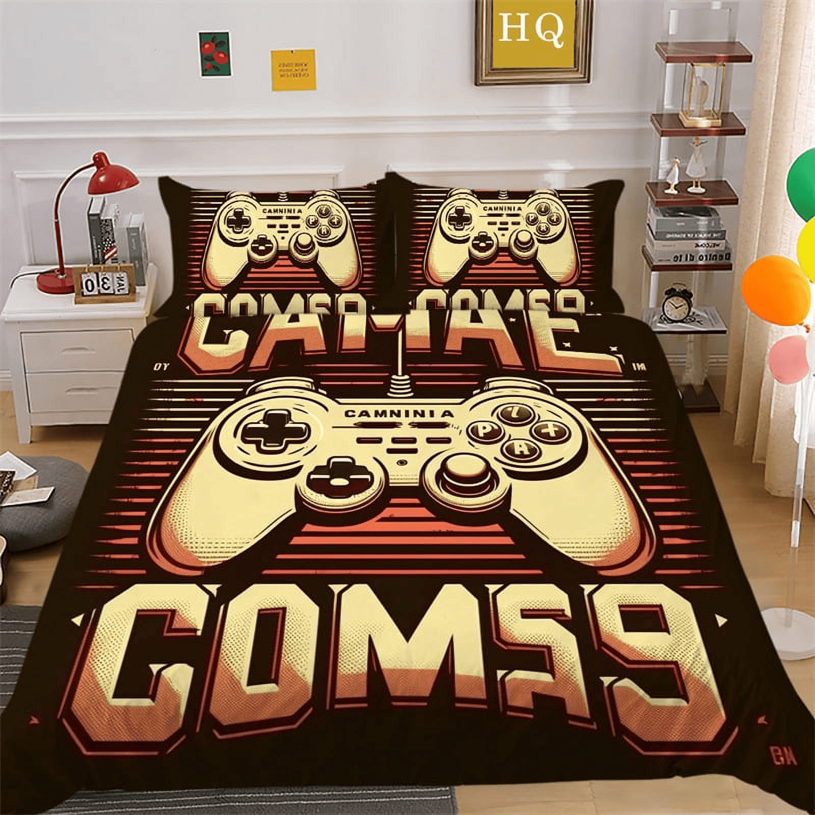 Game Bedding Set Game Console Camninia Vintage Style Duvet Covers Black