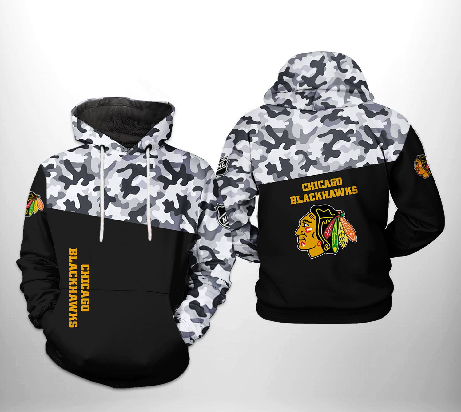 Chicago Blackhawks Camo Veteran 3D All Over Print Hoodie & Zip Hoodie