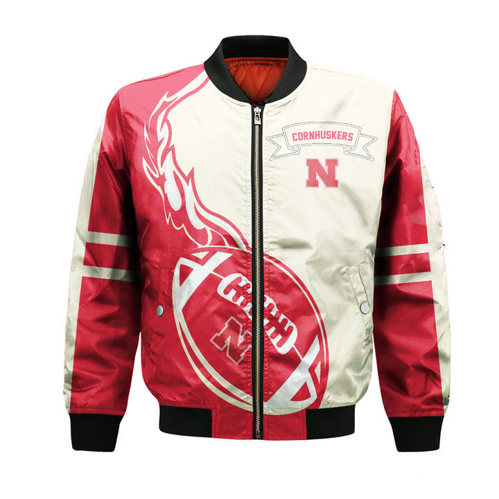 Nebraska Cornhuskers Red Cream Bomber Jacket V6