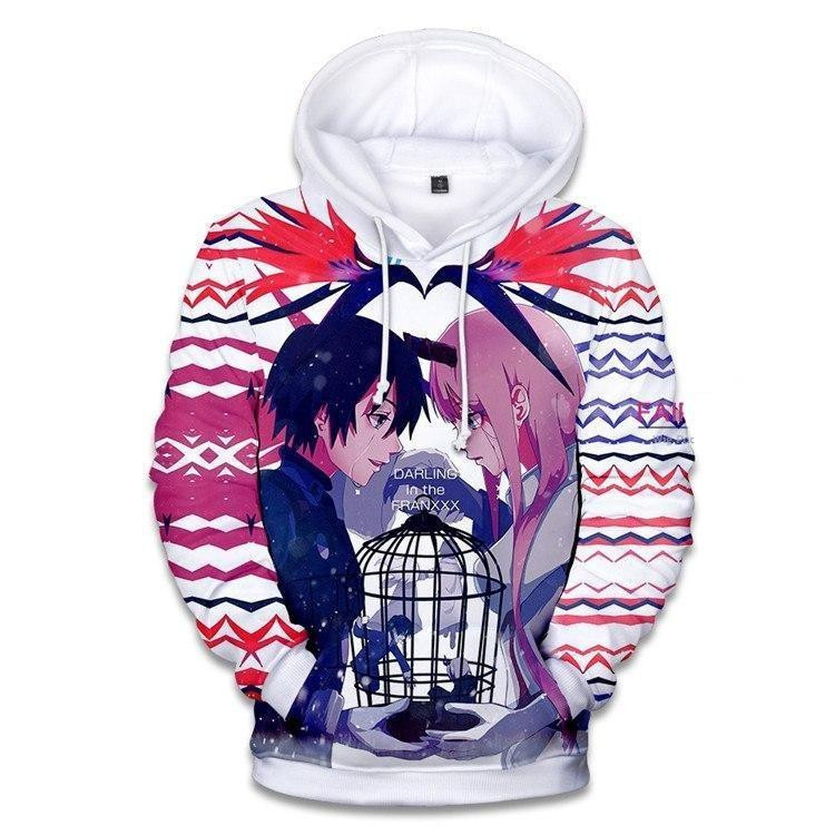 Darling In The Franxx Hoodie Darling In The Franxx Hiro And 02 White Pink 3d Hoodie Zip Hoodie