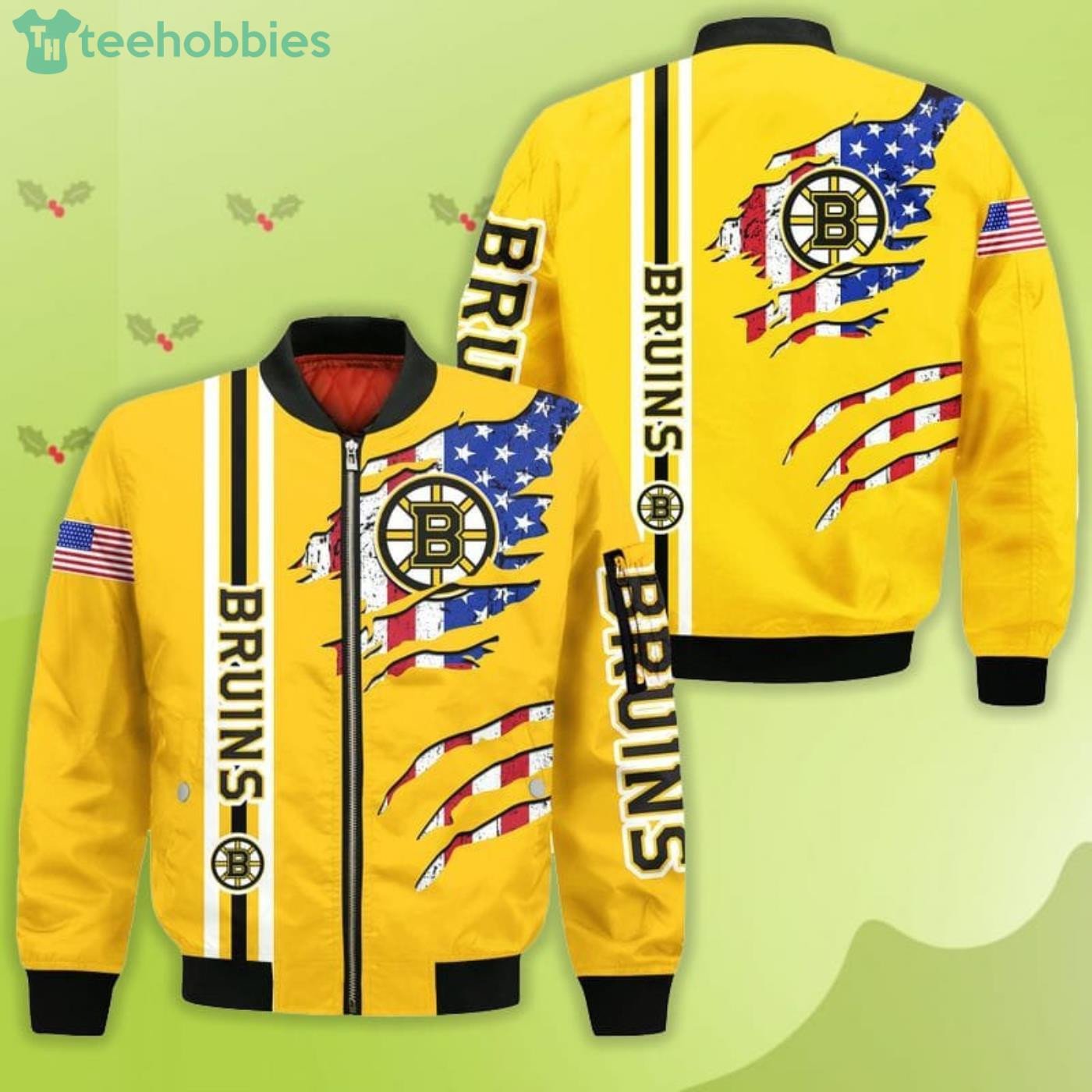 Boston Bruins American Flag Gold Scratch Bomber Jacket