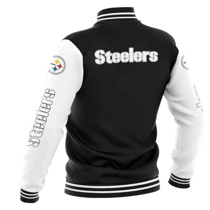 Pittsburgh Steelers Black White Baseball Jacket