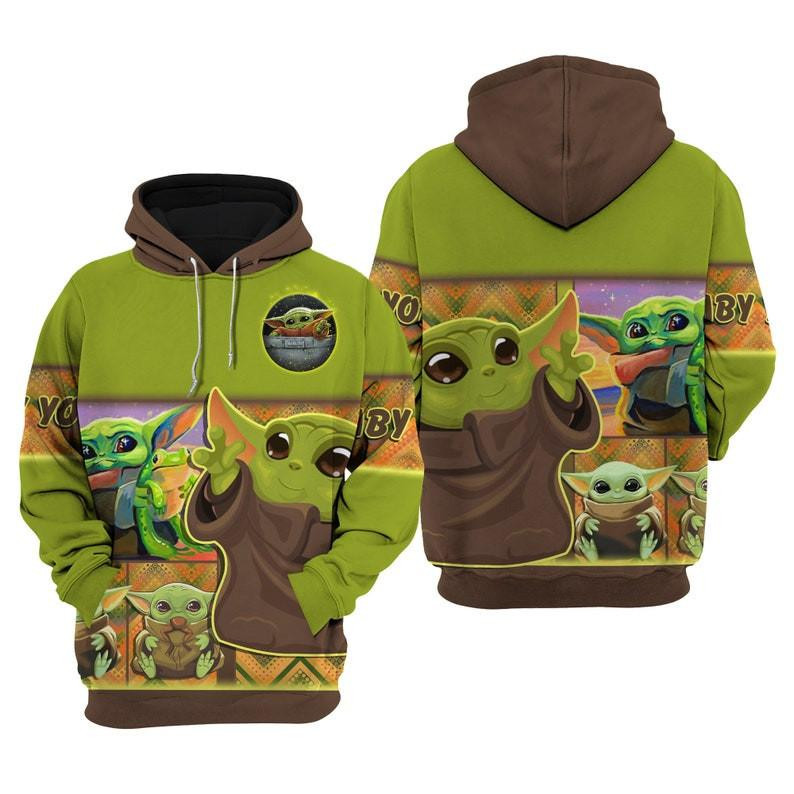 Cute Baby Yoda, Green Baby Yoda Star Wars All Over Print Hoodie, Zip Hoodie
