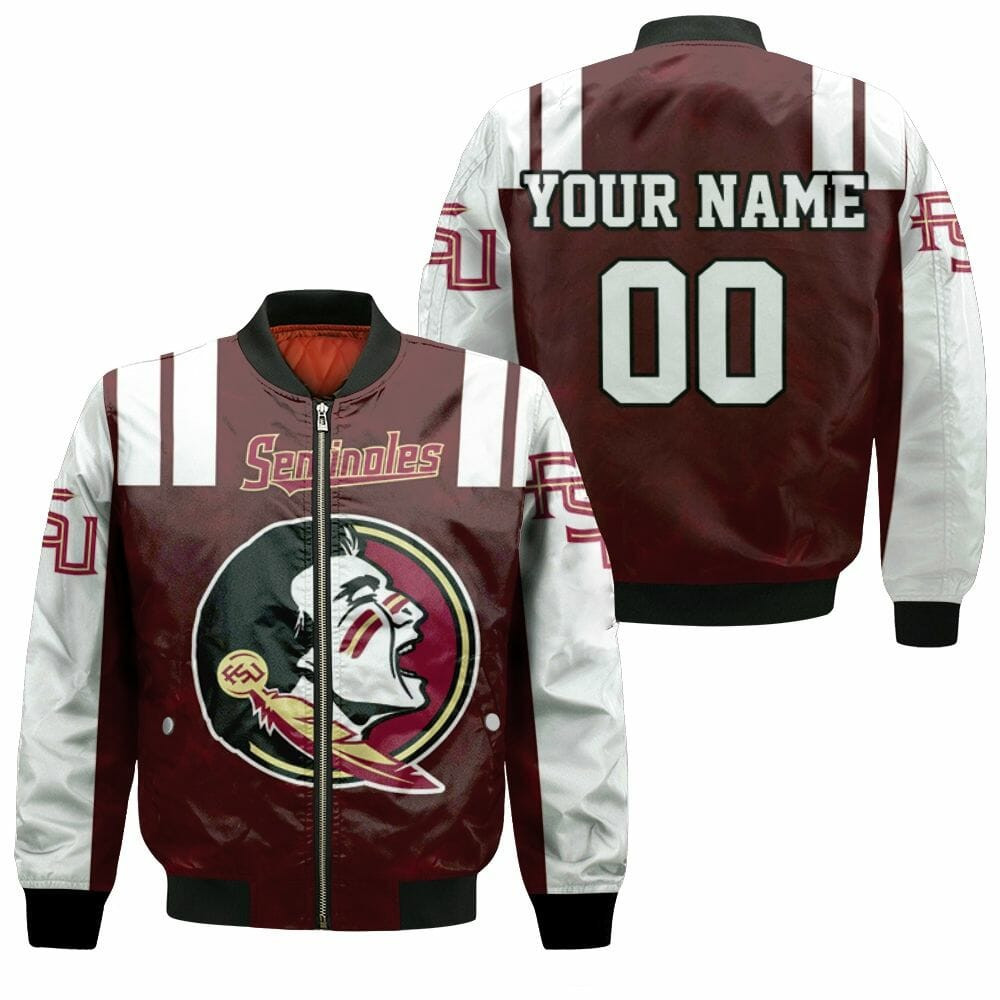 Florida State Seminoles Custom Name Number Garnet White Bomber Jacket