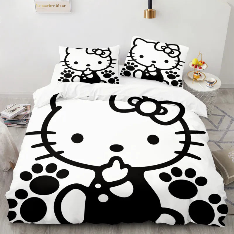 Hello Kitty Bedding Set Hello Kitty And Paw Prints Pattern Duvet Covers
