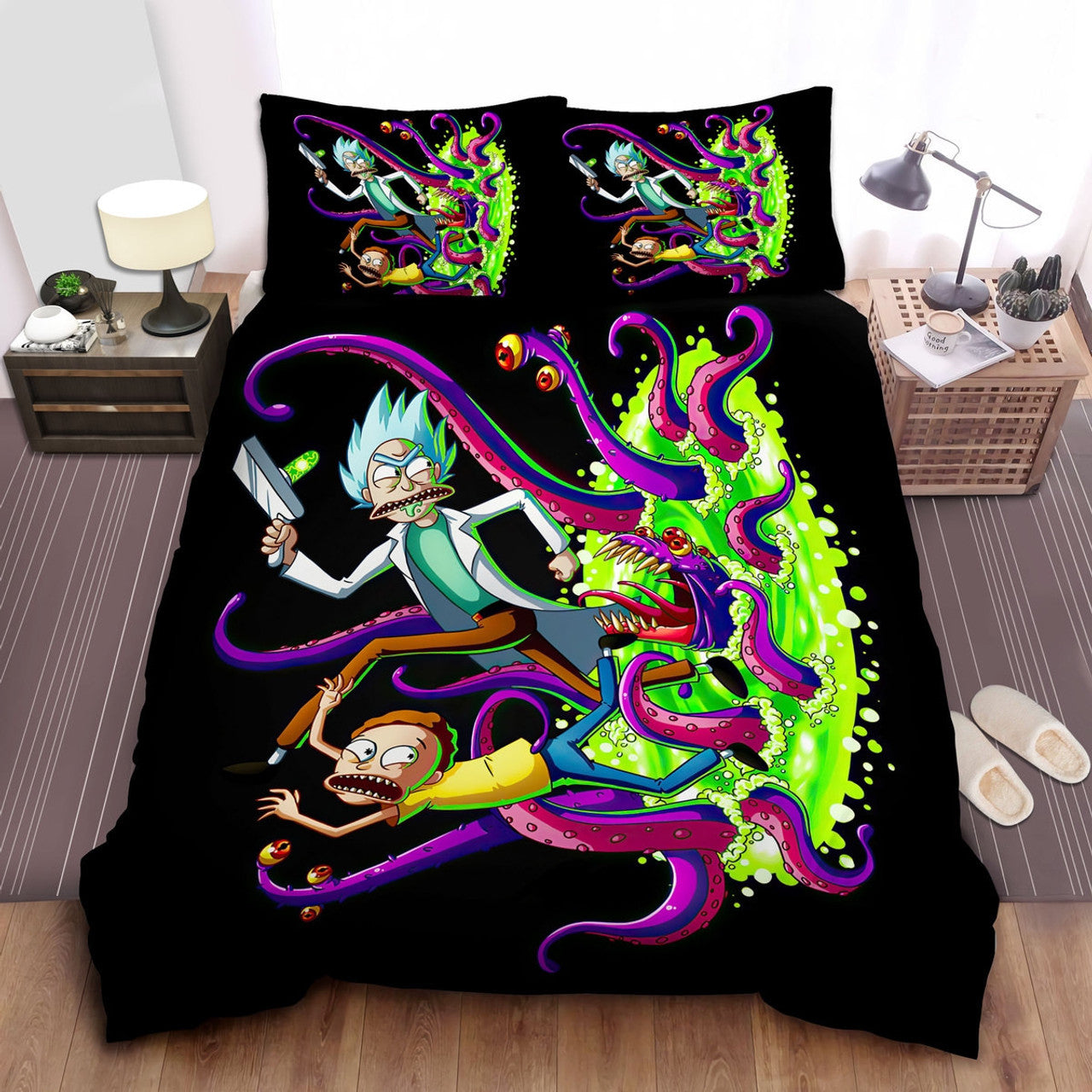 Rick And Morty Bedding Set Rick And Morty Escaping Octopus Monster Duvet Covers