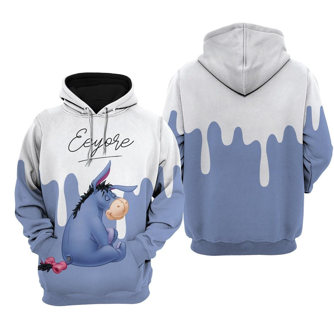 Eeyore Blue Dripping Paint Fan, Eeyore Blue Dripping Paint, Cartoon Graphic Outfits Aop Hoodie