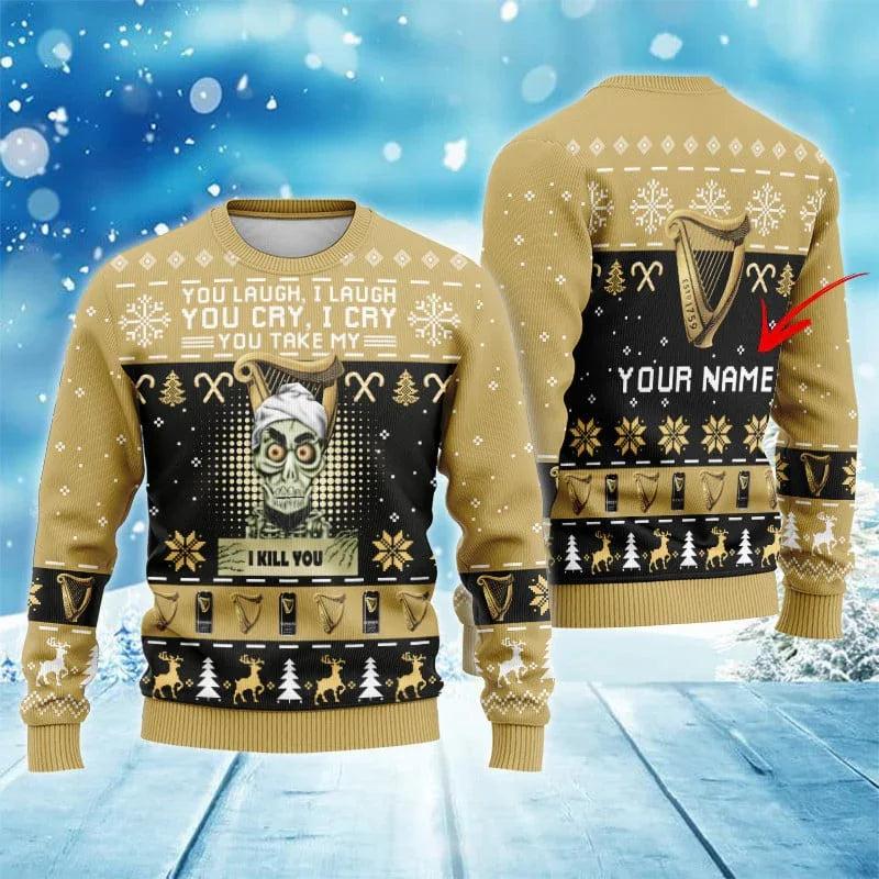 Personalized Guinness Funny Skeleton Ugly Christmas Sweater