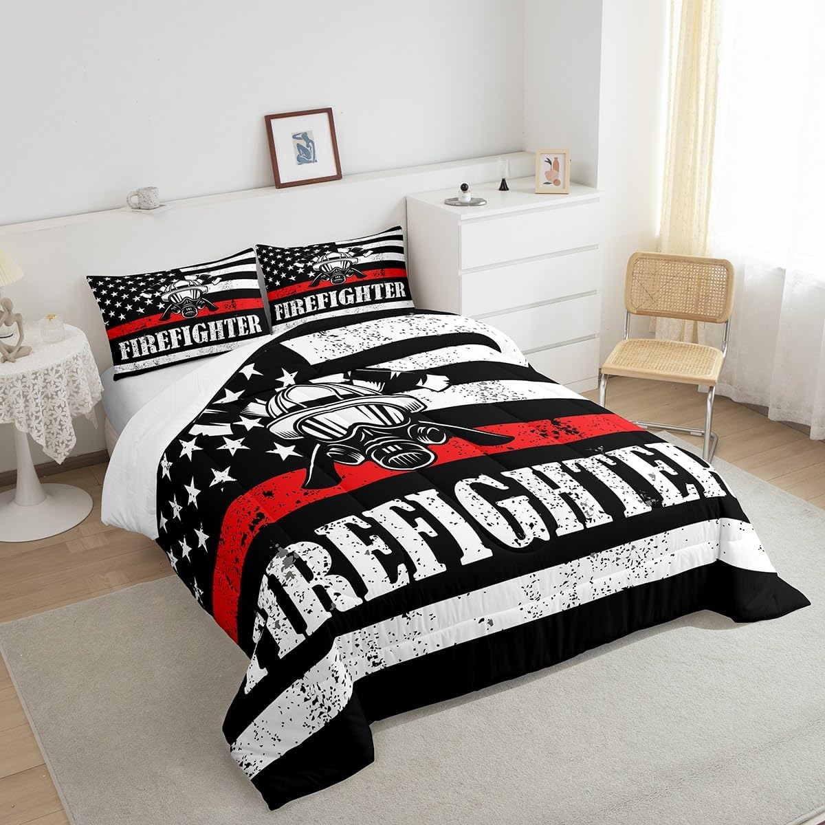 Firefighter Bedding Set Firefighter Helmet American Flag Duvet Covers