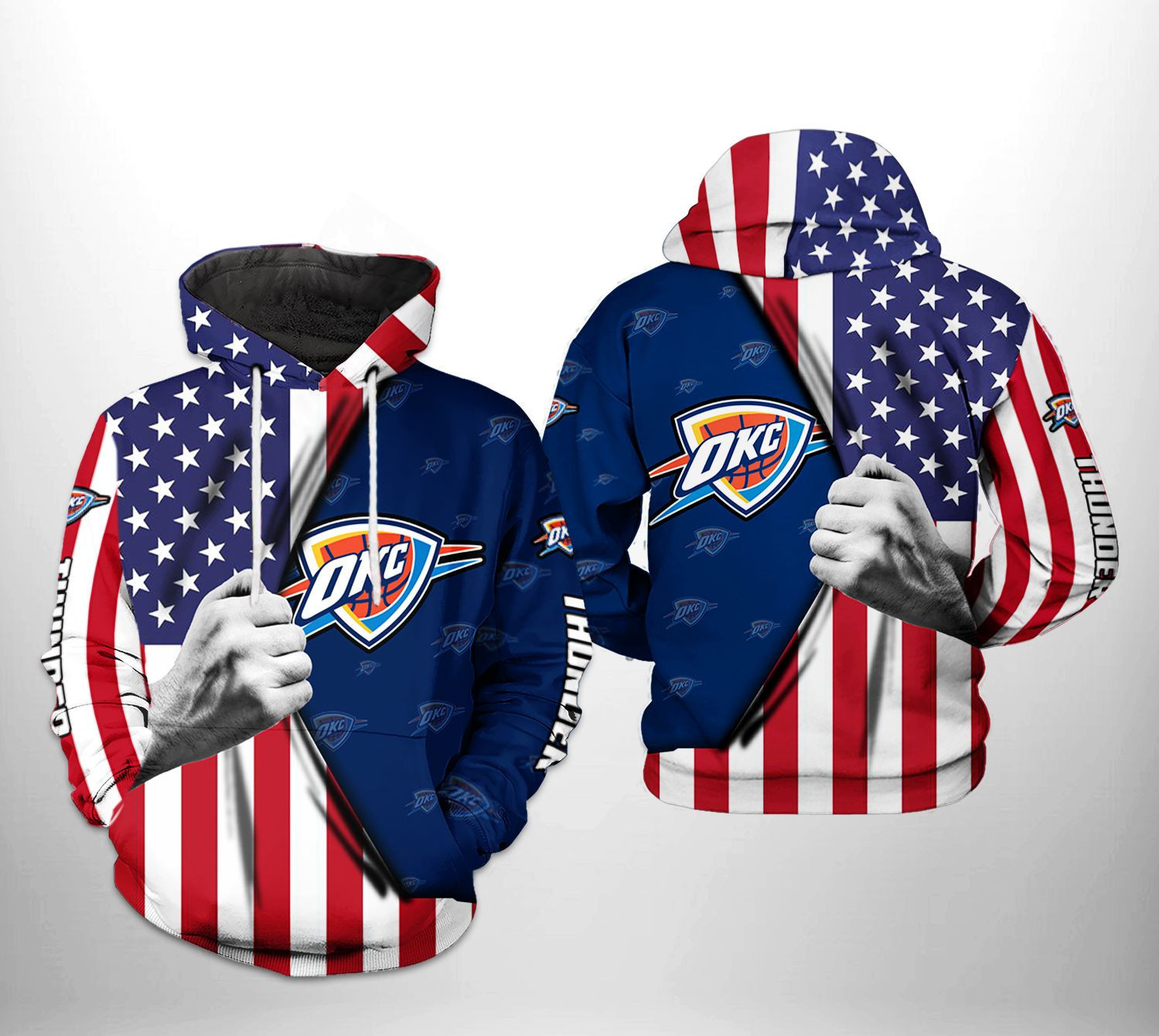 Oklahoma City Thunder US Flag Team 3D All Over Print Hoodie & Zip Hoodie