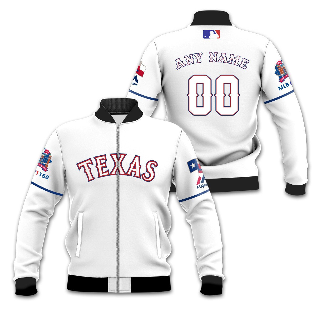 Texas Rangers Custom Name Number White Bomber Jacket