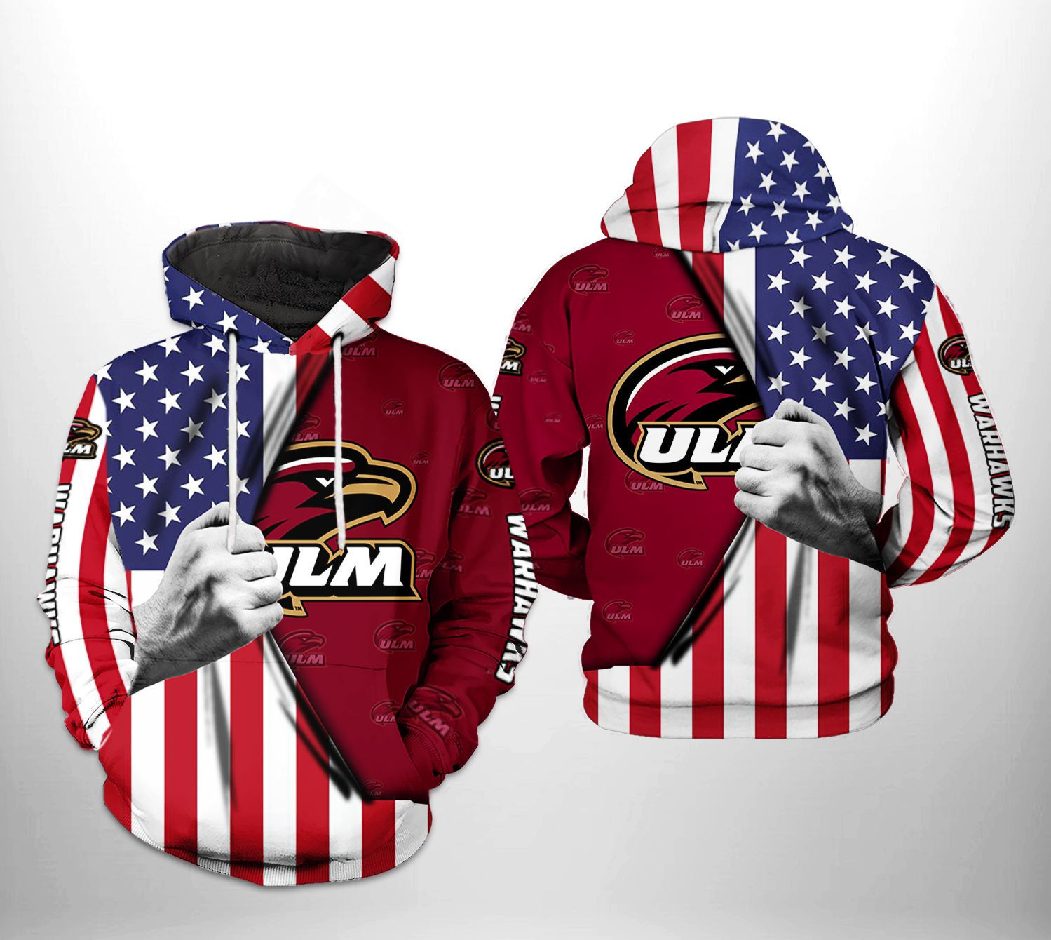 Louisiana Monroe Warhawks US Flag 3D All Over Print Hoodie & Zip Hoodie