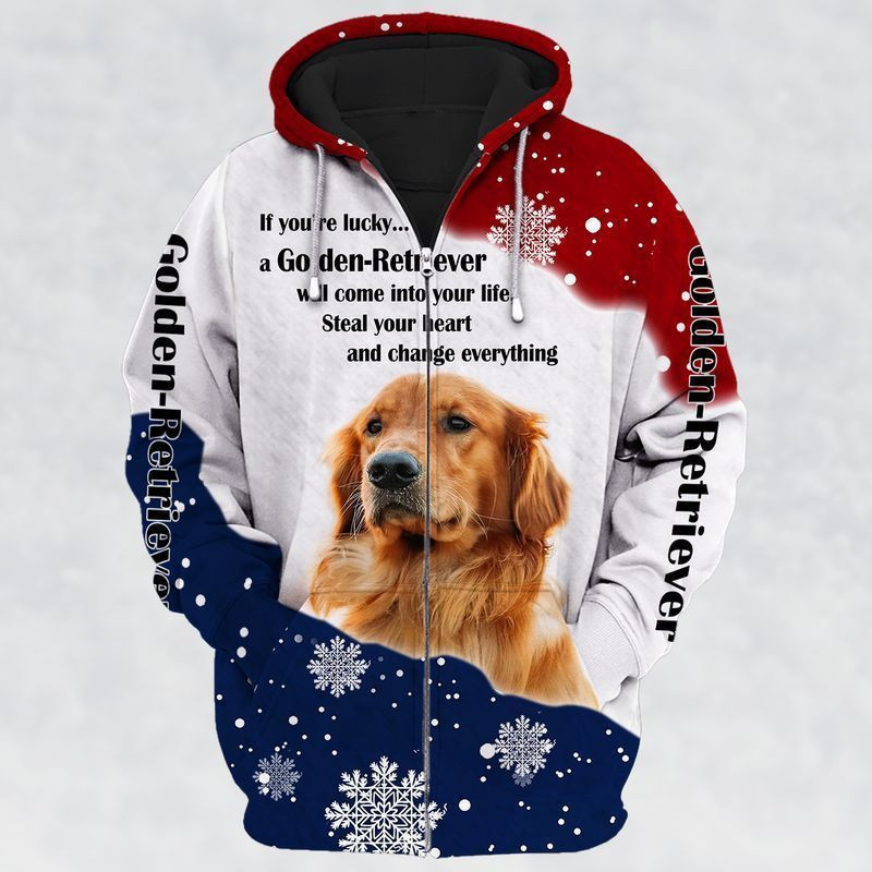 Christmas Golden Retriever Dog If You're Lucky A Golden Retriever Will Come Into Your Life Heart And Change Everything 3d Hoodie Zip Hoodie