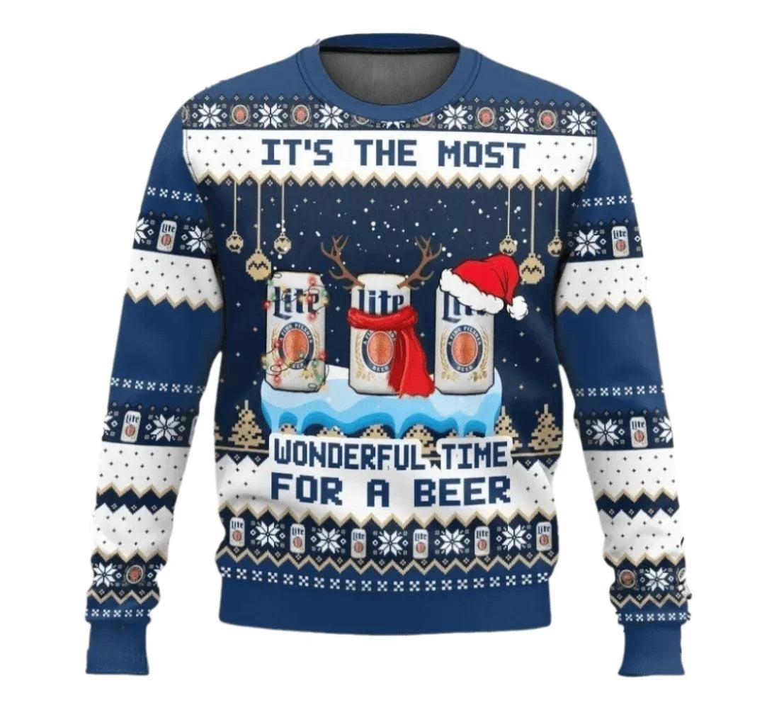 Miller Lite Wonderful Time For A Beer Ugly Christmas Sweater