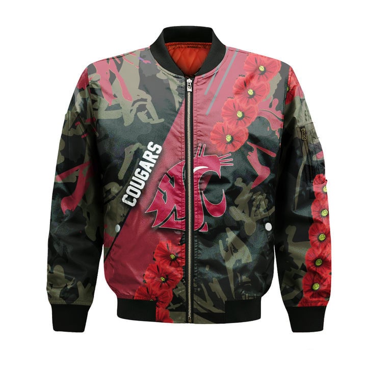 Washington State Cougars Red Flowers Black Bomber Jacket